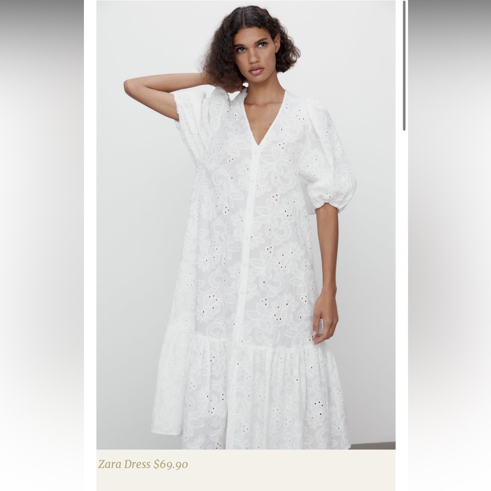 ZARA EMBROIDERED Eyelet White DRESS Sz XS 4786095251